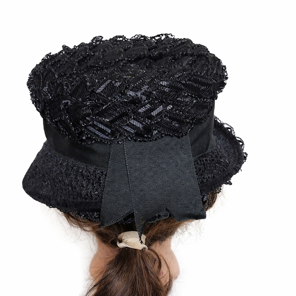 Vintage Black raffia semi Bowler hat‎ main image 4